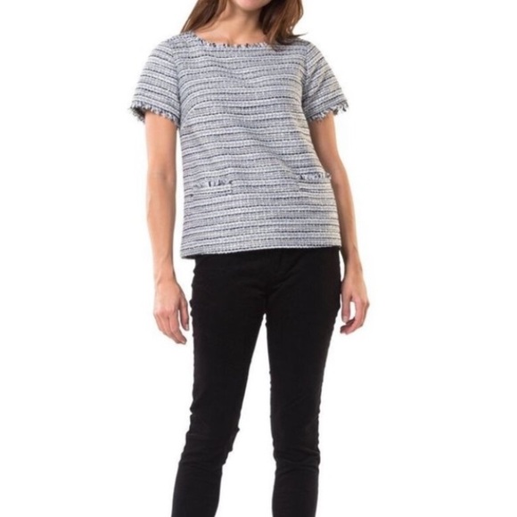 Sail to Sable Metallic Silver Tweed Striped Fringe Top - S - Picture 13 of 13